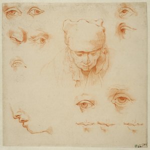 Hlava staré ženy a studie očí a úst od Abraham Bloemaert