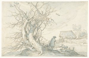 Pastýř s ovcemi u mrtvého stromu od Abraham Bloemaert