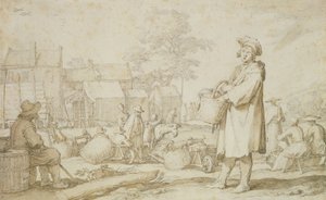 Scéna z trhu (pero a inkoust na papíře) od Abraham Bloemaert