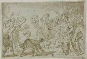 Římští vojáci kamenují hada od Abraham Bloemaert
