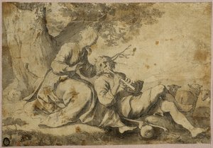 Pastýř a pastýřka odpočívající pod starým stromem od Abraham Bloemaert