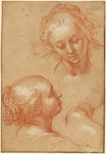 Tři studie žen (recto); čtyři studie rukou a kontrasnímek klečícího mladého muže (verso) od Abraham Bloemaert