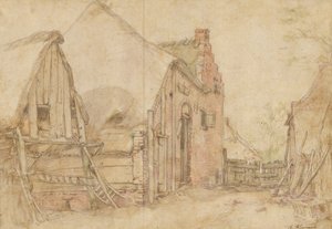 Pohled na dvůr statku (recto); Studie stromu (verso) od Abraham Bloemaert