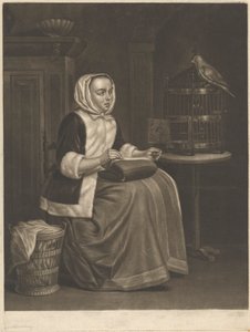 Žena šití od Abraham Blooteling