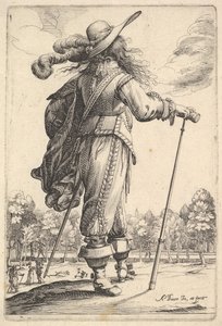 Džentlmen, viděno zezadu, kráčí vpravo o holi a v opeřeném ..., 1629. od Abraham Bosse