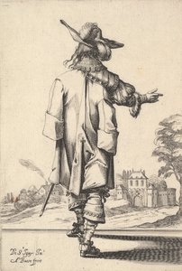 Džentlmen, viděno zezadu, s nataženou pravou paží a pláštěm přes levou..., 1629. od Abraham Bosse