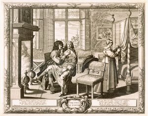 Manžel s manželkou sedí na kolenou u krbu, Bosse, Abraham (1602-76) od Abraham Bosse