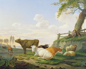 Krávy a pastýř od Abraham Bruiningh van Worrell