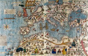 Katalánská mapa evropského kontinentu s Atlantikem a Středozemním mořem od Abraham and Cresques Jehuda Cresques