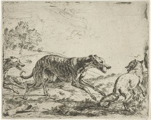Fox a tři psi od Abraham Danielsz. Hondius