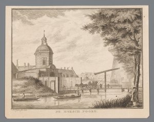 Pohled na Morspoort v Leidenu The Morsch Gate (název na objektu)