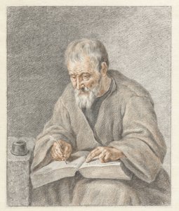 Starý muž psaní v knize od Abraham Delfos
