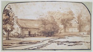 Krajina se selským domem, 40. léta 17. století (pero a hnědý inkoust na papíře)