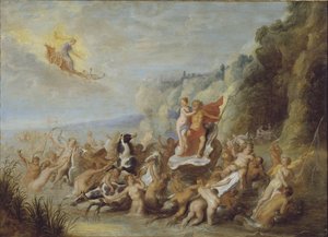 Neptun a Amphitrite, Diepenbeeck, Abraham, van (1596-1675). Olej na dřevě. Rozměr: 69 x 96 cm. Národní muzeum Stockholm