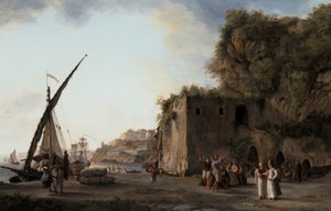 Pár: Pohled na přístav s obchodníky a námořníky hrajícími hudbu od Abraham Louis Rudolph Ducros