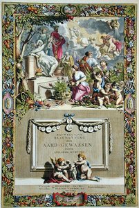 Titulní strana z „Přesného popisu plodin“ od Abrahama Muntinga (1626-83), vydáno 1666 (barevná rytina)
