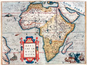 Popis afrického kontinentu. Geografická mapa z "Theatrum Orbis Terrarum" od Abrahama Ortelia (1527-1598) od Abraham Ortelius