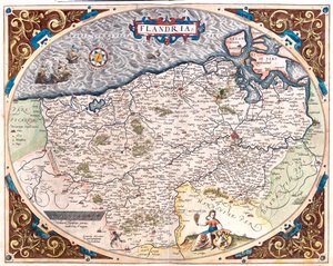 Francie (Region: Nord-Pas de Calais), Belgie (Region: Vlámsko, severní Valonsko), Nizozemsko (Provincie: Zeeland) od Abraham Ortelius