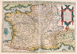 mocné království Galie. nový popis. Zeměpisná mapa území Galie (Francie) z „Theatrum Orbis Terrarum“ od Abrahama Orteliuse (Oertel, Ortell nebo Ortel od Abraham Ortelius