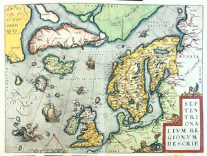 Irsko, Velká Británie, Island, Norsko, Švédsko, Finsko, Grónsko. od Abraham Ortelius