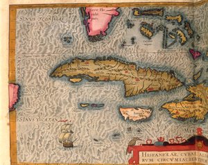 Mapa Kuby a Jamajky, z Theatrum Orbis Terrarum od Abrahama Ortelia, vytištěna v Antverpách od Abraham Ortelius
