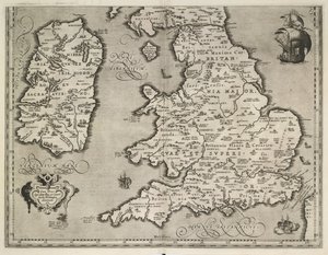 Mapa Anglie, Walesu a Irska, Theatrvm Orbis Terrarvm Abraham Ortelius od Abraham Ortelius