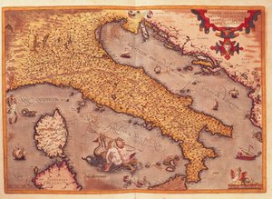 Mapa Itálie z Divadla světa od Abrahama Ortelia od Abraham Ortelius