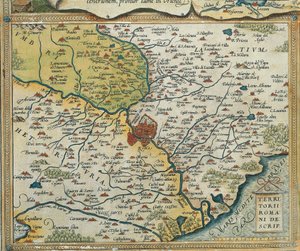 Mapa regionu Lazio, z Divadla světa od Abrahama Ortelia od Abraham Ortelius