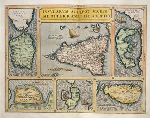 Mapa středomořských ostrovů od Abraham Ortelius