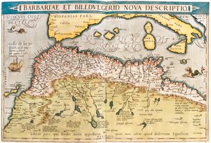 Maroko, Alžírsko, Tunisko, západní Libye, západní Sahara, Mauretánie, Senegal, Mali, Niger. od Abraham Ortelius