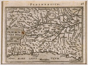 Regiony Piemont a Západní Ligurie. Z Theatrum Orbis Terrarum od Abrahama Ortelia od Abraham Ortelius