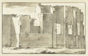Pohled na ruiny sboru Grote Kerk v Zandvoortu od Abraham Rademaker