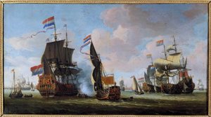 Marine: scéna námořní bitvy Obraz od Abrahama Storcka (1635-1710) Angers ze 17. století, Muzeum výtvarných umění