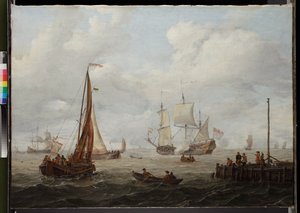 Kousek moře s nizozemským válečníkem před rokem 1708 od Abraham Storck