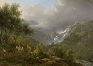 Kaskády v Tivoli, s blížící se bouří, 1824