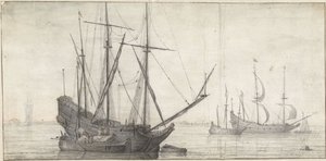 Plachetnice na klidné vodě poblíž pobřeží od Abraham de Verwer (possibly)