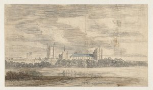 Pohled na Château de Vincennes, za řadou stromů