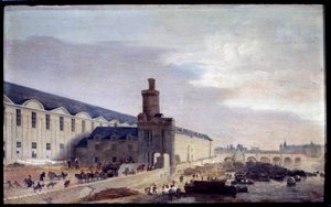 Pohled na Porte Neuve a Galerii du Louvre kolem roku 1640 Entrée du Louvre na břehu Seiny. Obraz Abrahama de Verwer (1600-1650) 1640 Rozm. 0,37 x 0,59 m Paříž, Musee Carnavalet