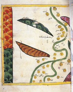 Mapa delty Nilu a dvou oáz (vellum) od Abu Muhammad Al Idrisi or Edrisi