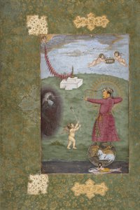 Císař Jahangir triumfující nad chudobou, kolem 1620-25 (neprůhledný akvarel, zlato a inkoust na papíře) od Abul Hasan