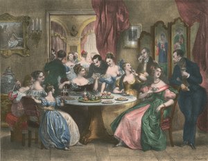 Le The, The Tea Party (barevná litografie) od Achille (after) Deveria