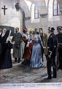 V Madridu je mladá žena, mademoiselle Ubao, vytržena ze života jeptišky v klášteře, kde byla na návrh jezuitů. Ilustrace Beltrame. Domenica del corriere. 1901. od Achille Beltrame