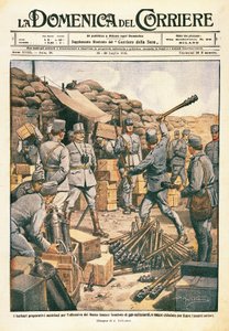 Rakouští barbaři se připravují na ofenzívu na dolním Isonzu, ilustrace z La Domenica del Corriere, 23. července od Achille Beltrame