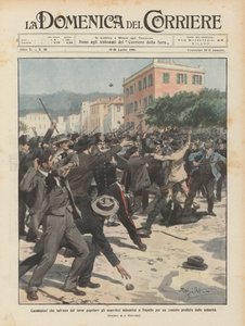 Carabinieri, kteří zachraňují anarchisty, kteří se shromáždili v Rapallu na shromáždění, které úřady zakázaly před lidovým rozruchem od Achille Beltrame