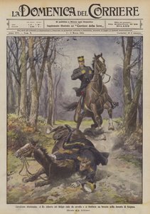 Nešťastná jízda, belgický král Albert spadne z koně a zlomí si ruku v lese Soignes od Achille Beltrame