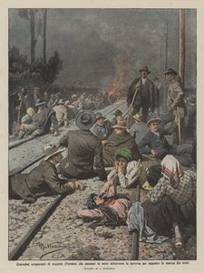 Stávkující rolníci z Argenty (Ferrara), kteří tráví noc přes železnici? od Achille Beltrame