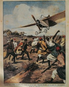 Obálka obrázku kapitána Moiza pokoušejícího se o nouzové přistání během afrického tažení, od Achille Beltrame (1871-1945), z La Domenica del Corriere, 22. září 1912 od Achille Beltrame