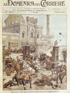 Titulní ilustrace pokusu o atentát na sultána Abdula Hamida v Konstantinopoli od Achille Beltrame