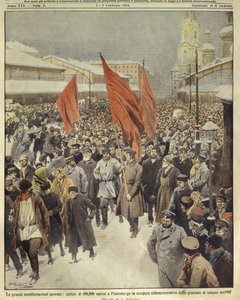 Titulní ilustrace sto tisíc dělníků pochodujících na památku Krvavé neděle roku 1905; Petrohrad, Rusko od Achille Beltrame
