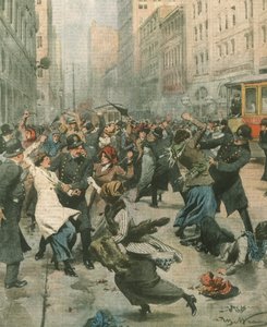 Titulní ilustrace žen protestujících proti nezaměstnanosti na ulici; New York, USA od Achille Beltrame